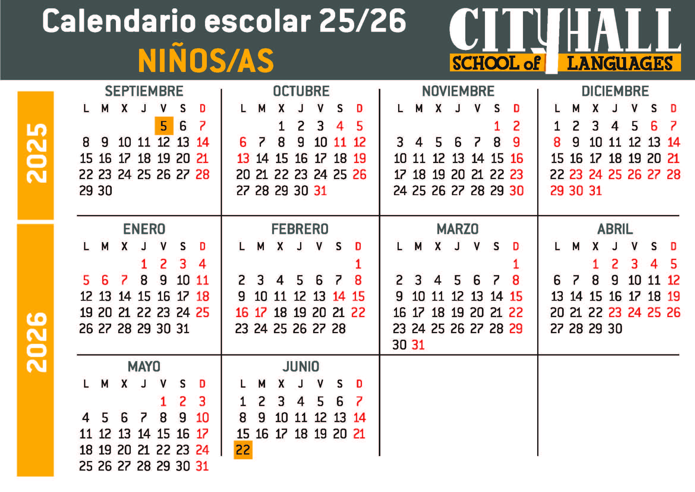 Calendario niños 25-26